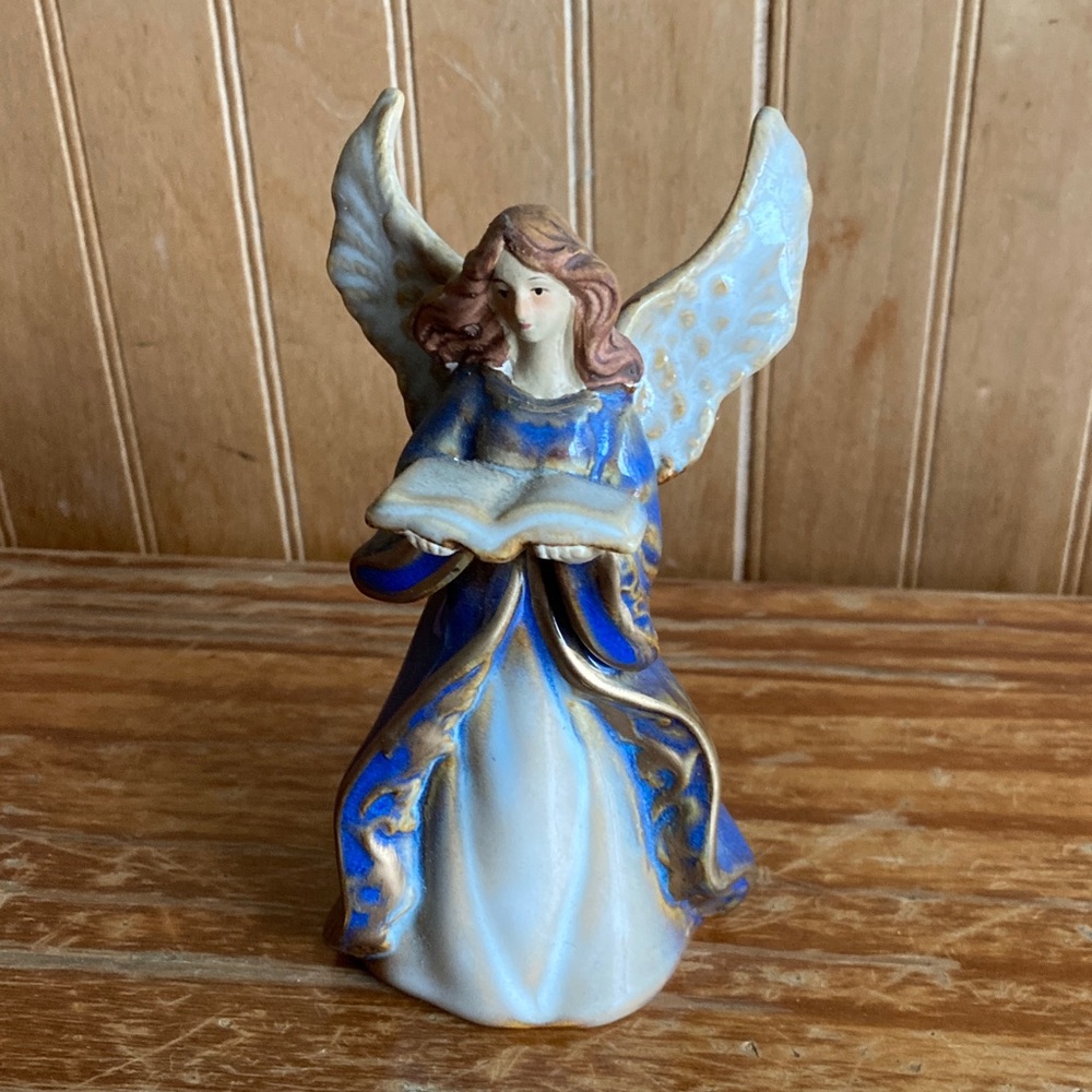 Ceramic Blue and White Angel Bell Figurine
